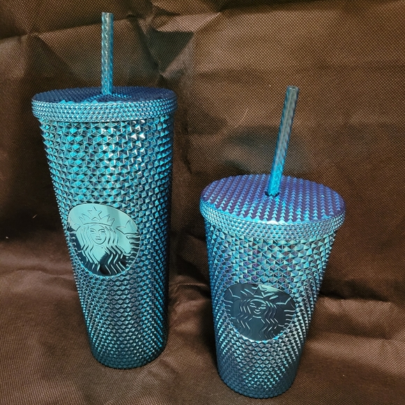 Starbucks Blue Studded Jeweled Tumbler Cups bundle 24oz and 16oz - Picture 1 of 8